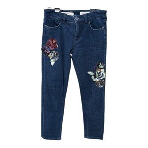 Pilcro Dark Blue Embroidered Cropped Jeans
